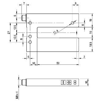 Fourche en U PNP/NPN E=15mm Prof=59mm Laser / M08 4P-Lire la description