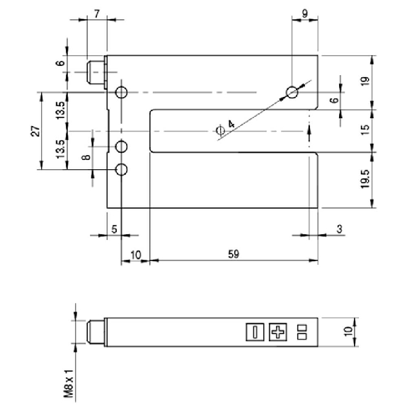 Fourche en U PNP/NPN E=15mm Prof=59mm Laser / M08 4P Fourche en U PNP/NPN E=15mm Prof=59mm Laser / M08 4P-Lire la description