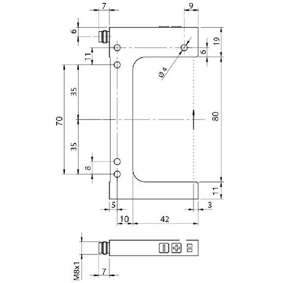 Fourche en U PNP/NPN E=80mm Prof=42mm IR / M08 4P Fourche en U PNP/NPN E=80mm Prof=42mm IR / M08 4P-Lire la description