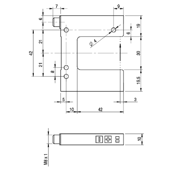 Fourche en U PNP/NPN E=30mm Prof=42mm Laser / M08 4P Fourche en U PNP/NPN E=30mm Prof=42mm Laser / M08 4P-Lire la description