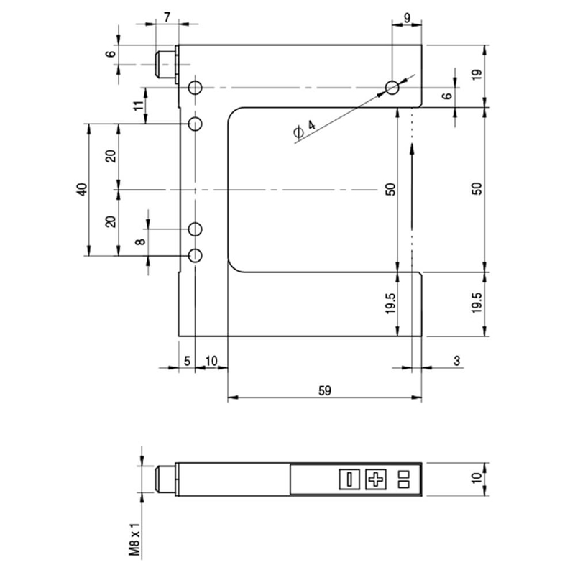 Fourche en U PNP/NPN E=50mm Prof=59mm Laser / M08 4P-Lire la description