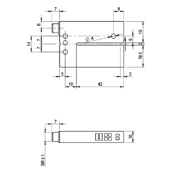 Fourche en U PNP/NPN E=2mm Prof=42mm Laser / M08 4P Fourche en U PNP/NPN E=2mm Prof=42mm Laser / M08 4P-Lire la description
