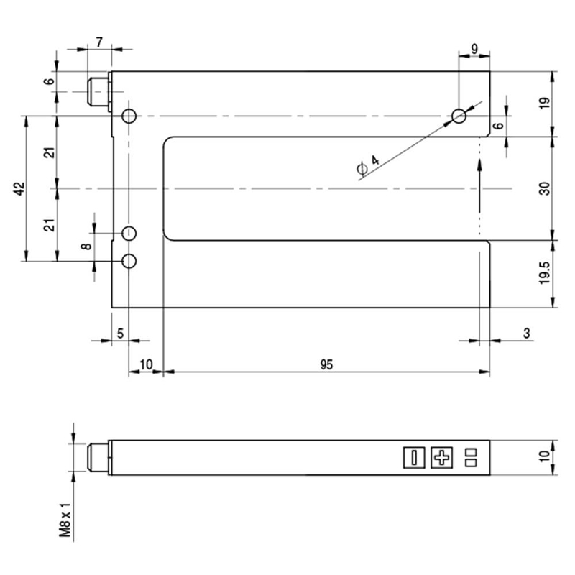 Fourche en U PNP/NPN E=30mm Prof=95mm Laser / M08 4P Fourche en U PNP/NPN E=30mm Prof=95mm Laser / M08 4P-Lire la description