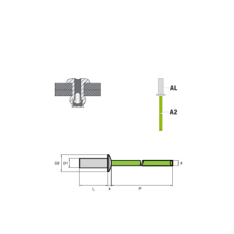 CUP Dicht-Becherblindniete  AL/A2 - Flachkopf - 4,0x8 mm - 500 Stück-Beschreibung lesen
