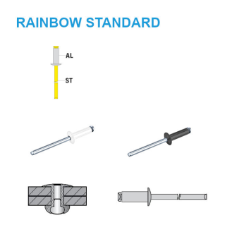 Rivets laqués RAINBOW STANDARD- RAL 9005  AL/ST -Tête plate - 4,8x12 mm 500 Pièces-Lire la description