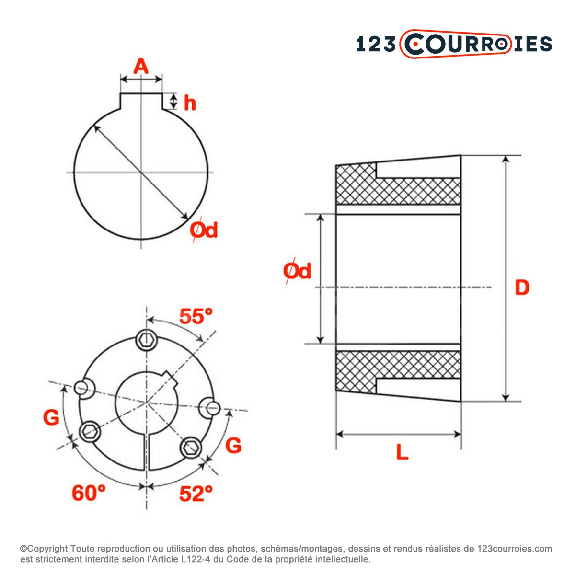 Moyeu amovible type 3020 diamètre d'arbre 75 mm MA3020-75-Lire la description