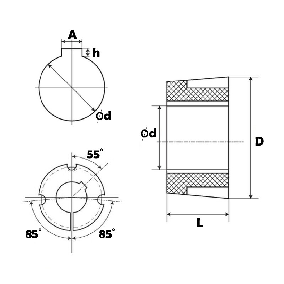 Moyeu amovible type 1215 diamètre d'arbre 14 mm MA1215-14-Lire la description