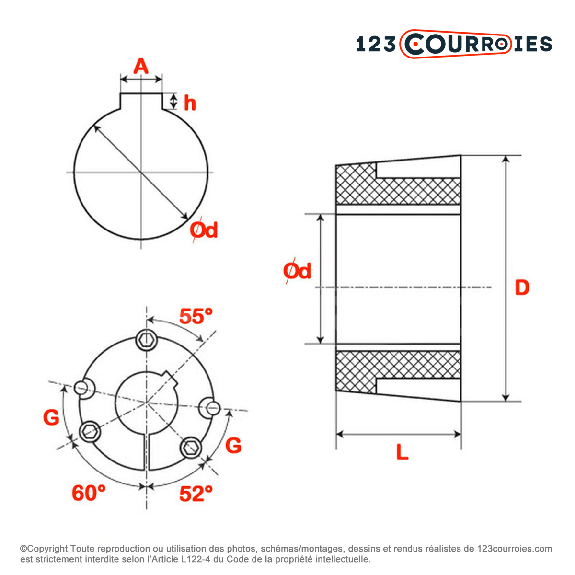 Moyeu amovible type 1615 diamètre d'arbre 10 mm MA1615-10-Lire la description