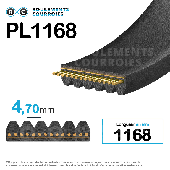 Courroie poly-v 9PL1168-Lire la description