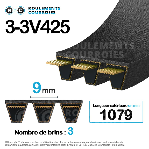Courroie multibrins lisse 3-3V425-Lire la description
