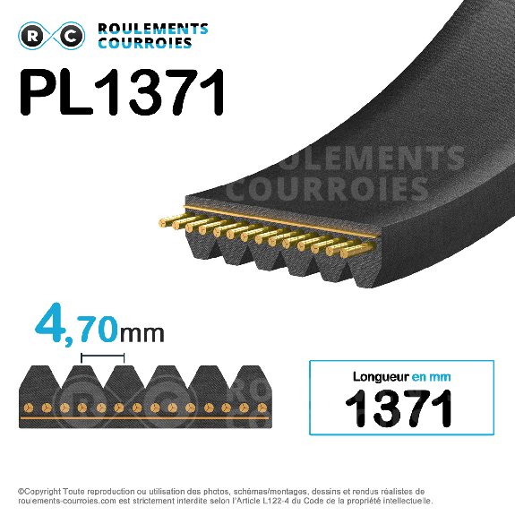 Courroie poly-v 3PL1371-Lire la description