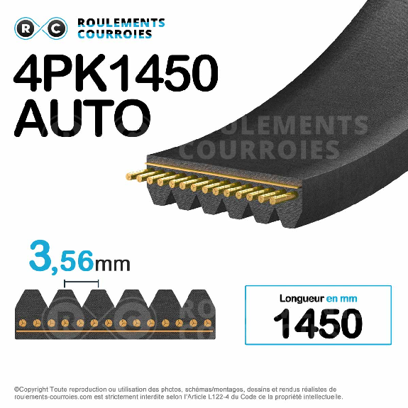 Courroie Poly-V striée automobile Générique 4PK1450-Lire la description