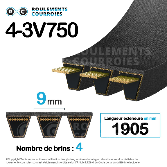 Courroie multibrins lisse 4-3V750-Lire la description