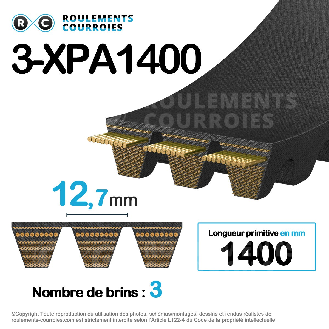 Courroie multibrins crantée 3-XPA1400-Lire la description