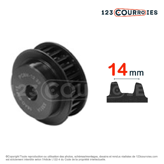 Poulie dentée Polychain moyeu plein PD14MPCGT40-125--Lire la description