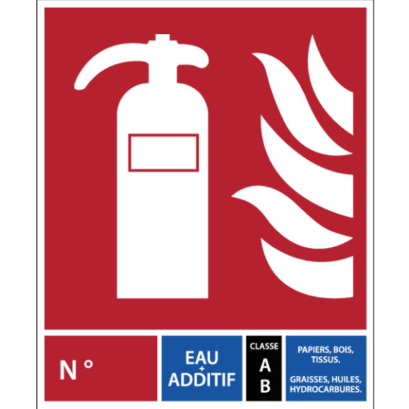 Panneau signalétique pour extincteur Eau + Additif  Classe AB-Lire la description