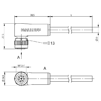 M12A Fem Coudé 8p; Câble PUR 8x0.25 Noir Cpc 5m-Lire la description