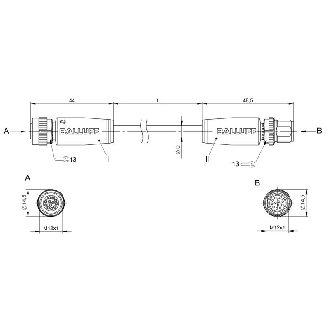 M12 Fem Droit 12p/M12 Mâle Droit 12p Câble PUR 12x0.25 Cpc 0.6m-Lire la description