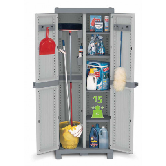 Armoire de rangement haute en plastique 2 colonnes - 438x700xH1818 mm - Gris - Multiroir-Lire la description