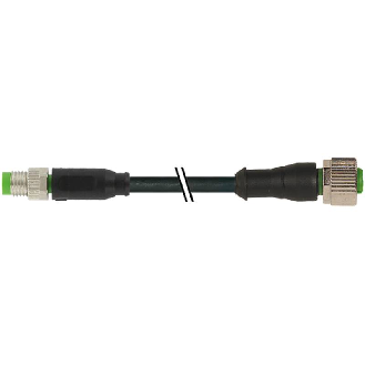 M12 Fem Droit 3p/M08 Mâle Droit 3p; PUR 3x0.25 Noir Cpc 1.5m-Lire la description