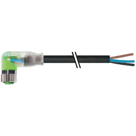 M08A Fem Coudé 3p LED (x3) PNP; Câble PUR UL/CSA 3x0.25 Noir Cpc 5m-Lire la description