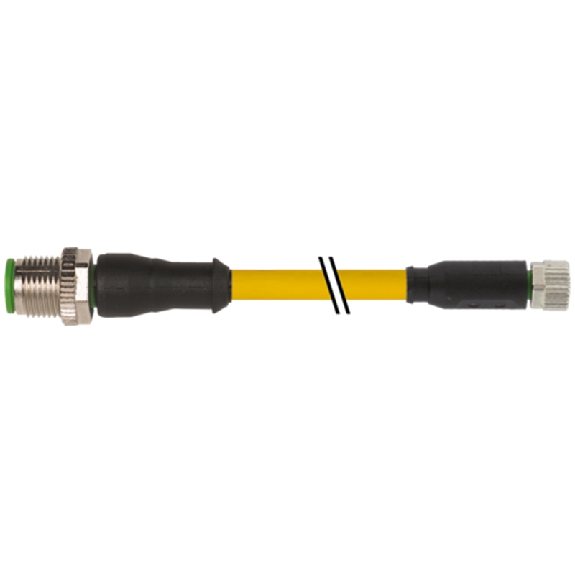 M08A Fem Droit 3p/M12A Mâle Droit 3p; PUR 3x0,25 Jaune Cpc 3.5m-Lire la description