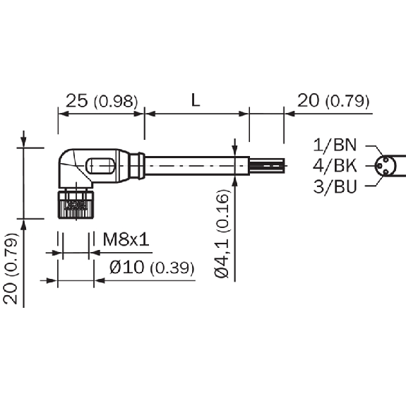 M08A Fem Coudé 3p; Câble PUR 3x0.34 Noir Cpc 10m (60V)-Lire la description