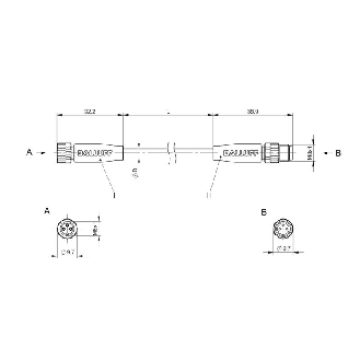 M08A Fem Droit 3p/M08A Mâle Droit 3p; Câble PVC 3x0.34 Gris Cpc 2m-Lire la description