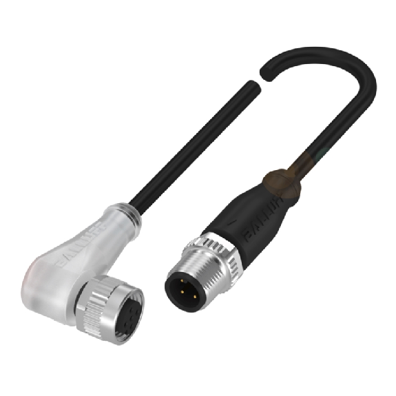 M12A Fem Coudé 5p LED/M12A Mâle Droit 4p; PUR 4x0.34 Noir Cpc 2m-Lire la description