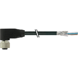 M12A Fem Coudé 4p; Câble PUR (UL/CSA) Blindé 4x0.34 Noir Cpc 10m-Lire la description