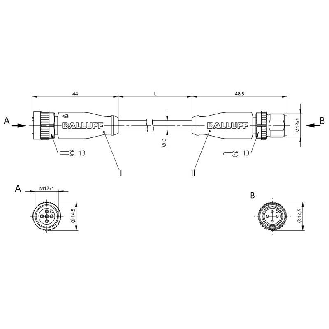 M12 Fem Droit 5p/M12 Mâle Droit 4p; PUR 4x0.34 Noir Cpc 0.6m-Lire la description