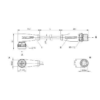 M12A Fem Coudé 4p/M12A Mâle Droit 5p; PVC 4x0.34 Gris Cpc 0,3m-Lire la description