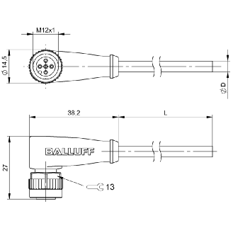 M12A Fem Coudé 5p; Câble PVC 5x0.34 Gris Cpc 5m-Lire la description