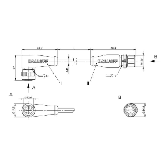M12 Fem Coudé 5p/M12 Mâle Droit 3p Câble PUR 3x0.34 Noir Cpc 10m-Lire la description