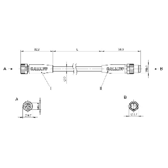 M08A Fem Droit 4p/M08A Mâle Droit 3p; PUR 3x0.34 Noir Cpc 0.15m-Lire la description