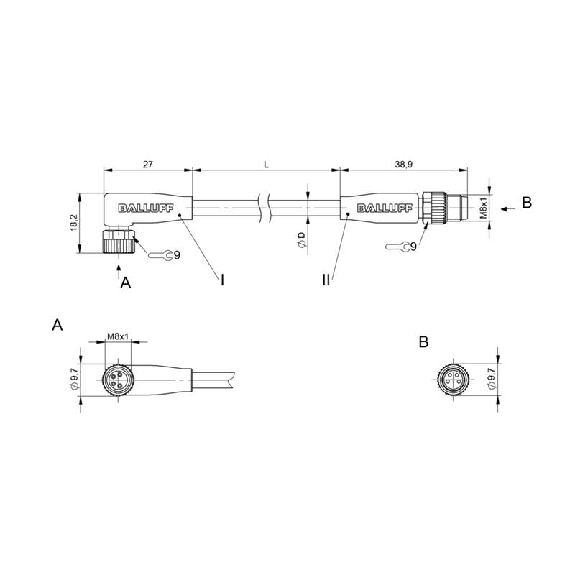 M08A Fem Coudé 4p/M08 Mâle Droit 4p; PVC 4x0.34 Gris Cpc 2m M08A Fem Coudé 4p/M08 Mâle Droit 4p; PVC 4x0.34 Gris Cpc 2m-Lire la description