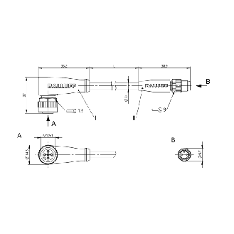 M12A Fem Coudé 5p LED/M08A Mâle Droit 3p; PUR 3x0.34 Noir Cpc 0.6m-Lire la description