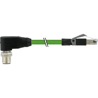 M12D Mâle Coudé 4p/RJ45 Mâle 4p; PUR Blindé AWG22/19 Vert Robot 10m-Lire la description