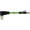 M12D Mâle Coudé 4p/RJ45 Mâle 4p; PUR Blindé AWG22/19 Vert Robot 10m