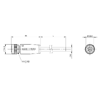 M12A Fem Droit 8p; Câble PUR 8x0.25 Noir Cpc 2m (30V)-Lire la description
