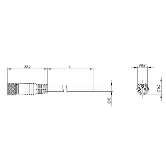 M08A Fem Droit 3p; Câble PVC Blindé 3x0.34 Gris 10m (60V)-Lire la description