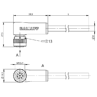 M12A Fem Coudé 8p; Câble PUR 8x0.25 Noir Cpc 2m (30V)-Lire la description