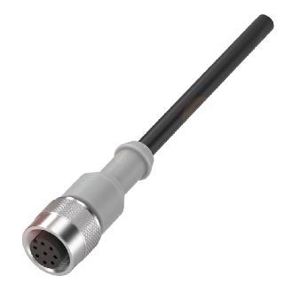 M12A Fem Coudé 8p; Câble PUR Blindé 8x0.25 Noir Cpc 10m (30V)-Lire la description