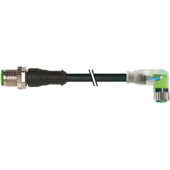 M08A Fem Coudé 3p LED/M12A Mâle Droit 3p; PVC UL/CSA 3x0,25 Noir 4m M08A Fem Coudé 3p LED/M12A Mâle Droit 3p; PVC UL/CSA 3x0,25 Noir 4m-Lire la description