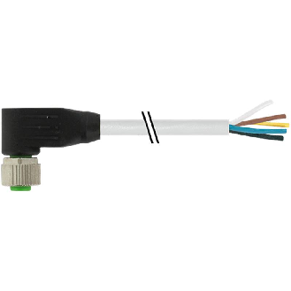 M12A Fem Coudé 4p; Câble PUR (UL/CSA) 4x0,75 Gris 5m-Lire la description