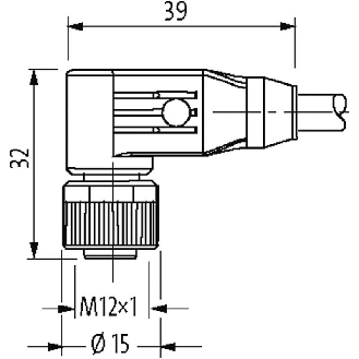 M12A Fem Coudé 4p; Câble PUR (UL/CSA) 4x0,75 Gris 5m-Lire la description