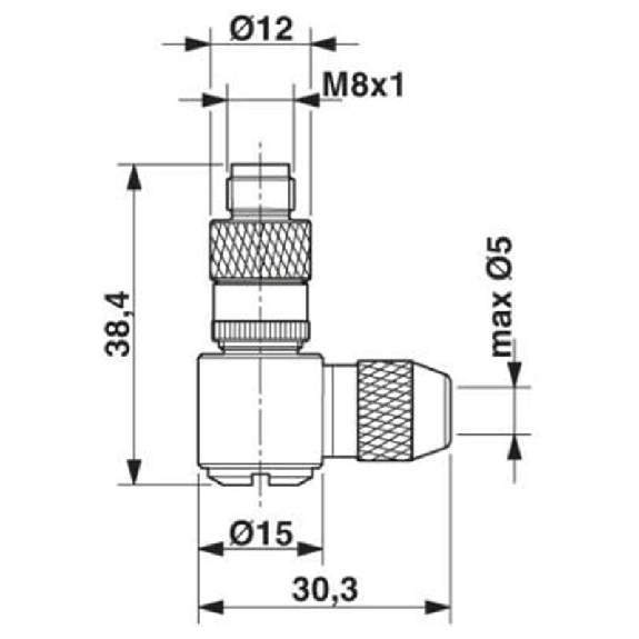 M08A Mâle Coudé 4p; Bornes à souder 0,08-0,25mm², câble Ø3,5-5mm-Lire la description