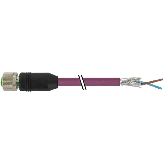 M12A Fem Droit 2p; PUR (UL/CSA) Blindé 1x2x0.64 Violet 1,5m Profibus-Lire la description