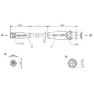 M08A Fem Droit 4p/M12A Mâle Droit 4p; PUR 4x0.34 Noir Cpc 2m-Lire la description