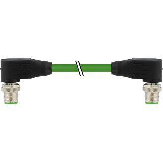 M12 Mâle 90°/M12 Mâle 90°; PUR Blindé 2x2x0.34 Vert Ethernet 0.3m-Lire la description